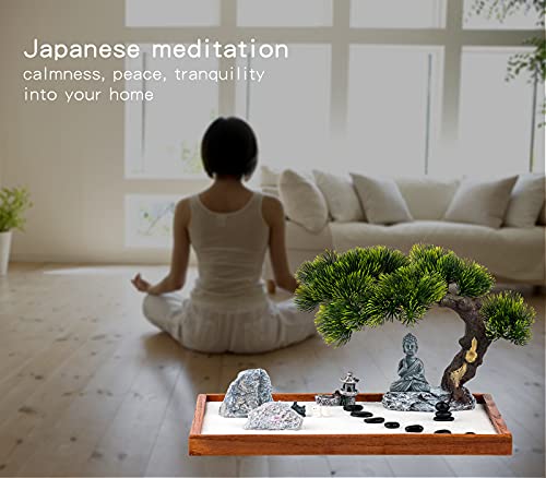 Zen Garden Kit - Mini Jardin Zen Garden for Desk with Buddha Shape Accessories, 14 x 10 inch