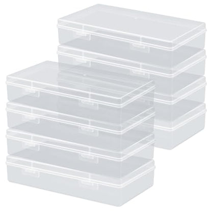 Clear Plastic Storage Containers, 8 Pack Mini Beads Box With Hinged Lid, Large Size (7.7 x 4.1 x 1.6 Inches)
