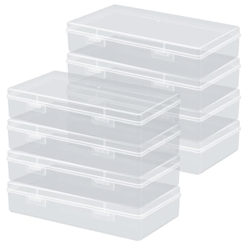 Clear Plastic Storage Containers, 8 Pack Mini Beads Box With Hinged Lid, Large Size (7.7 x 4.1 x 1.6 Inches)