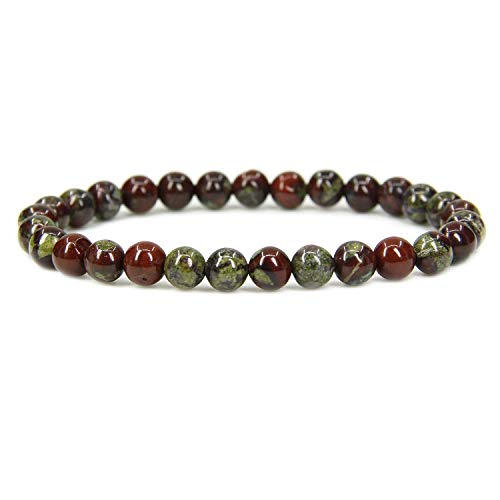 Angelstones Handmade Natural Healing Gemstone 6mm Round Beads Stretch Crystal Bracelet 7 Inch Unisex - color: Dragon Blood Jasper