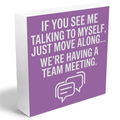 Cute Purple Desk Accessories For Women Wood Box Sign, Funny Office Decor Sign, Purple Office Supplies or Desk Decorative Signs for Tabletop Shelf, Cubical Accessories Gifts for Coworker Female - color: Meeting