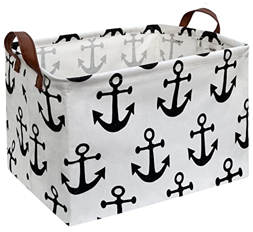 CLOCOR Rectangular Storage Basket,Collapsible Cute Pattern Storage Bin,Waterproof Coating Storage Box with Handles ,Gift Baskets, Shelf Basket (Anchor) - color: Anchor