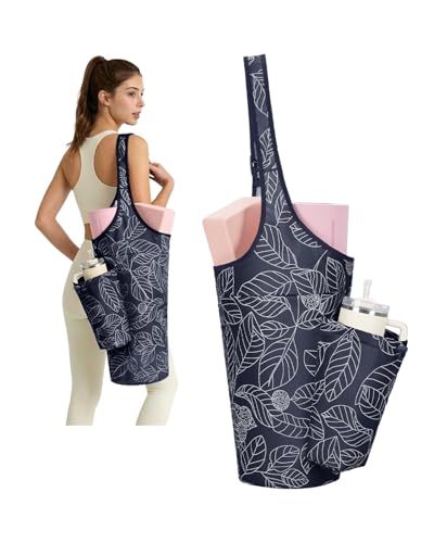 sportsnew Yoga Mat Bag for Women with Drawstring Pocket & Inner Pocket, Large Opening Yoga Mat Carrier for Quick Access, Adjustable Shoulder Strap, Fits 1/4" & 1/2" Thick Mats for Workout, Gym, Pilate - color: Navy blue