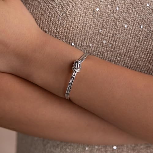 CAITLYNMINIMALIST 18K Gold Plated Silver Open Bangle Cuff Trendy Stacking Bracelet Gift for Women - color: 02-Duo Knot Silver