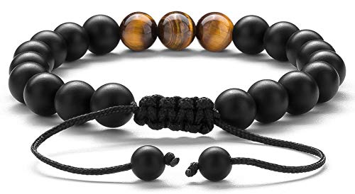 Men Women 8mm Tiger Eye Stone Beads Bracelet Elastic Natural Stone Yoga Bracelet Bangle - color: Matte Tiger eye-21018