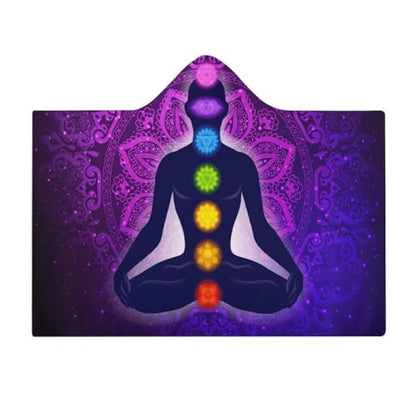 Seven Chakra Yoga Meditation Lotus Purple Mandala Large Size Comfortable Hooded Blanket, Warm Blanket 40"x50" - color: Seven Chakra Yoga Meditation Lotus Purple Man, size: 40"x50"