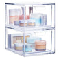 STORi Audrey Stackable Clear Bin Plastic Organizer Drawers | 2 Piece Set | Organize Cosmetics and Beauty Supplies on a Vanity | Made in USA - size: 4.5" Tall Set