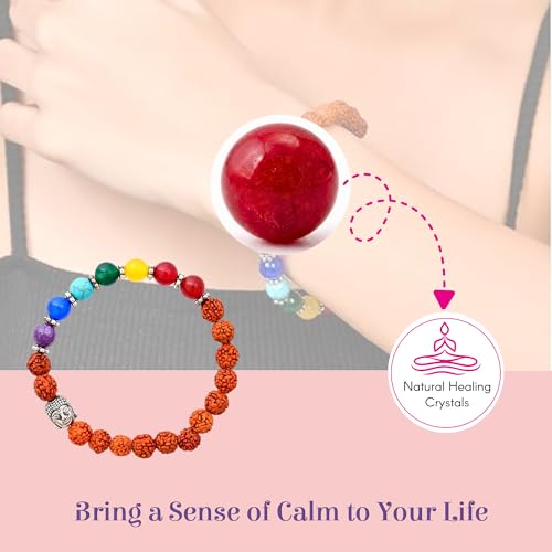 Rudraksha Bracelet for Men & Women, Adjustable Yoga & Meditation Jewelry for Wrist, Spiritual Protection Bracelet - color: Healing Stones Mix