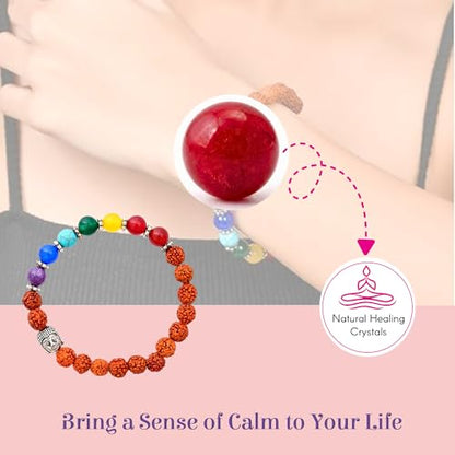 Rudraksha Bracelet for Men & Women, Adjustable Yoga & Meditation Jewelry for Wrist, Spiritual Protection Bracelet - color: Healing Stones Mix