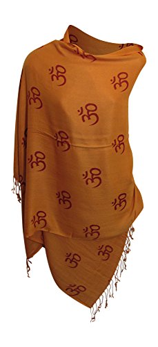 Indian Ethnic Yoga Red Om Block Print Long Scarf Prayer Shawl Stole SHANTI - color: Saffron