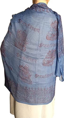 KVR Hindu Pooja Religious Cotton Indian prayer scarf with OM Krishna Ganesha Shiva Nataraja yoga spiritual auspicious prints - color: Blue-shiva-1