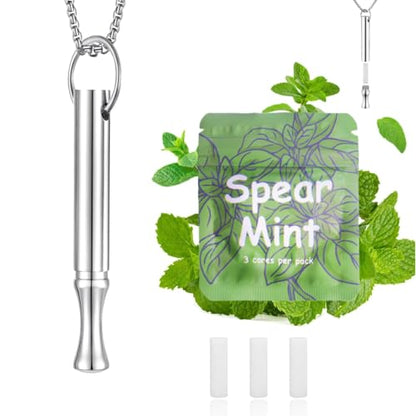 LAMKHOO Breathing Necklace to Quit Smoking and Vaping with Refillable Mint Pods Stop Smoking Aids Fidget Necklace for Anxiety Relief Smokeless Inhaler for Adults (spear mint*1) - color: Mint