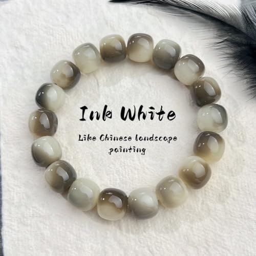MUDI Bracelet For Women, Bodhi Seed Beads Bracelets Fidget Healing Energy Protection Stretch to My Man Jewelry Gift - color: Round Ink Brown