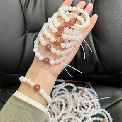 Beaded Bracelets for Women,Stretch Healing Crystal Bracelet Natural Stone Gemstone Jewelry Gifts - color: Style B-White Agate&Strawberry Quartz