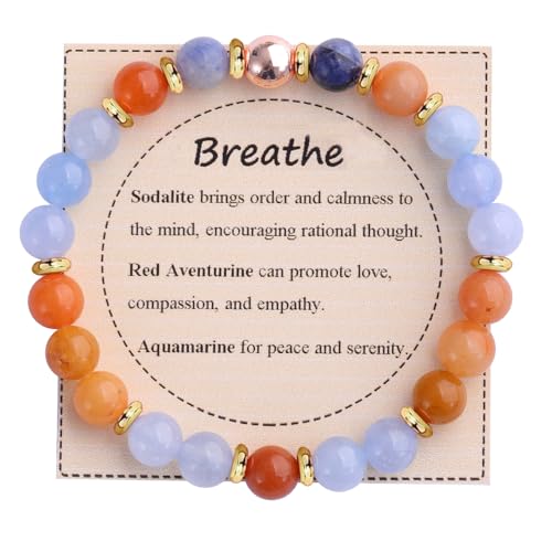 KSQS Healing Stone Bead Bracelet for Women, Natural Gemstones Balance Protection Bracelet, Spiritual Crystal Beads Bracelet Anxiety Relief with Meaning Card - style: And Breathe