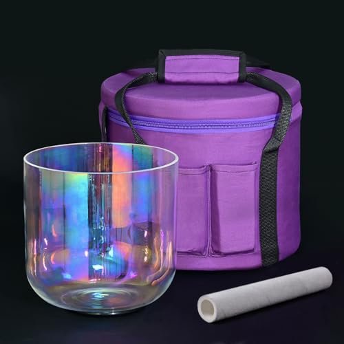 440HZ 7 inch F Note Cosmic Light Clear Quartz Crystal Singing Bowl with Case Bag Mallet & O-ring
