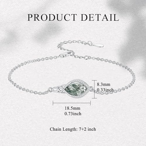 PELOVNY Celtic Knot Bracelet for Women 925 Sterling Silver Infinity Gemstone/Birthstone Bracelets Birthday Christmas Jewelry Gifts for Mom Daughter Wife - color: 03-Moss Agate