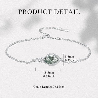 PELOVNY Celtic Knot Bracelet for Women 925 Sterling Silver Infinity Gemstone/Birthstone Bracelets Birthday Christmas Jewelry Gifts for Mom Daughter Wife - color: 03-Moss Agate
