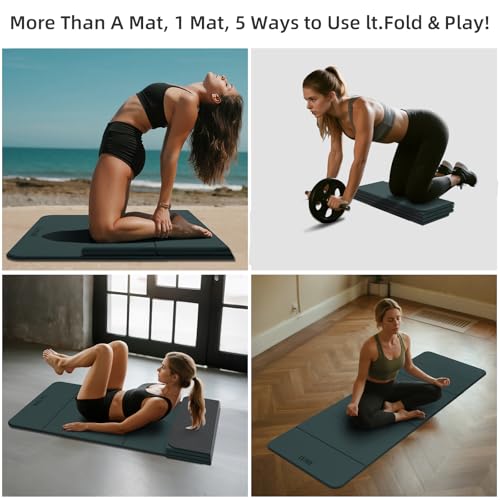 Foldable Yoga Mat 0.32 inches Thick(8mm), SGS Certified POE Material, Non Slip, 71 x 24 inches, Foldable for Travel, Pilates, Camping, Environmental Sports Mat, Odorless