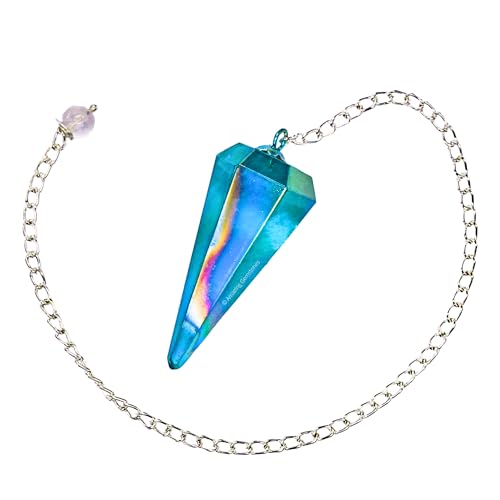 Amazing Gemstone Aqua Aura Quartz Crystal Pendulum for Divination - Certified Dowsing Crystals and Healing Stones for Chakra Balancing and Meditation - Enhance Reiki Spiritual Growth - color: Aqua Aura Quartz