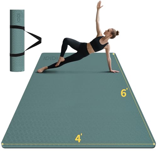 Large Yoga Mat (6'x 4') - Extra Long and Wide Workout Mat for Men and Women, Non-Slip POE 0.32''/0.4'' Thick Fitness Mat, Eco-Friendly Exercise Mat for Home Workouts, Ideal for Yoga and Pilates - color: Deep green+Gray, size: 10mm
