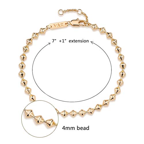 Gold Bracelets for Women 14K Gold Plated Simple Link Chian Bracelets Cute Dainty Charm Bracelets for Women Gold Jewelry - style: Bead-Rhombic