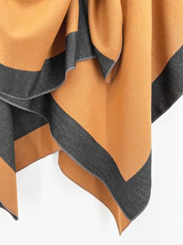 Women's Elegant Shawl Wraps, Soft Open Front Poncho Cape, Reversible Casual Cardigan Shawls for Gift Travel - color: Bronze-black