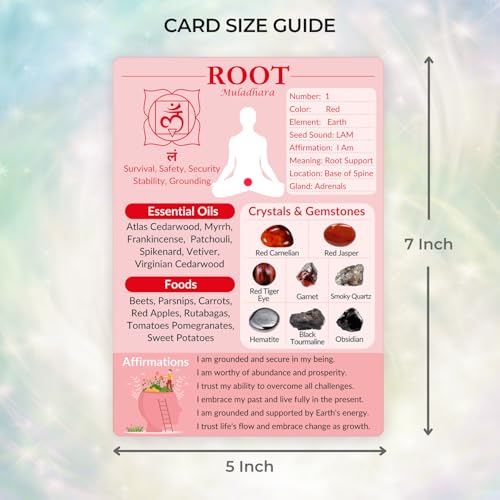 7 Chakras Cards, Double-Sided Quick Reference Guide for Chakra Healing Meditation Yoga Pose with Crystals, Essential Oils & Affirmations, Spiritual Day Gifts for Her & Him Beginner Friendly