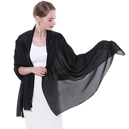 Womens Scarf Pashmina Shawls and Wraps for Evening Dresses Like Chiffon Silk Scarf for Bridal Weddings - color: Black