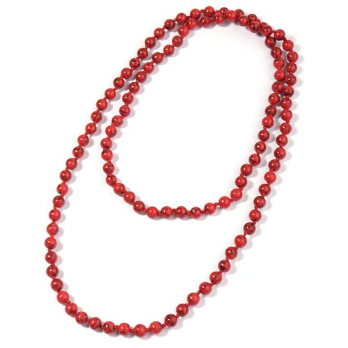 Beaded Necklace Hand Knotted for Woman - color: Red Turquoise