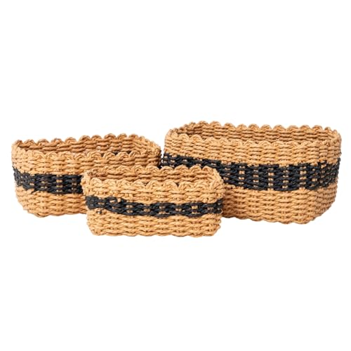 Small baskets for Organizing,Cute woven Storage basket with recycled paper rope for Shelves Bathroom,Little decorative basket,Set of 3 (Desert&Black) - color: Desert&Black