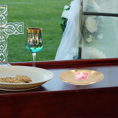 Cabilock Metal Tarot Candle Holder, Round Altar Tealight Tray Decorative Plate, Pillar Candles Candlestick Stand Witchcraft Supplies for Meditation Ceremony Home Table Centerpiece, 14cm