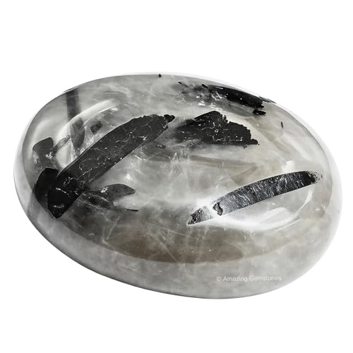 Amazing Gemstone Black Rutilated Quartz Crystals and Healing Stones - Large Palm Stone Crystals Piedra - Crystal for Good Luck, Positive Energy, Meditation - Unique Stocking Stuffers Gifts for Women - color: Black Rutilated Quartz
