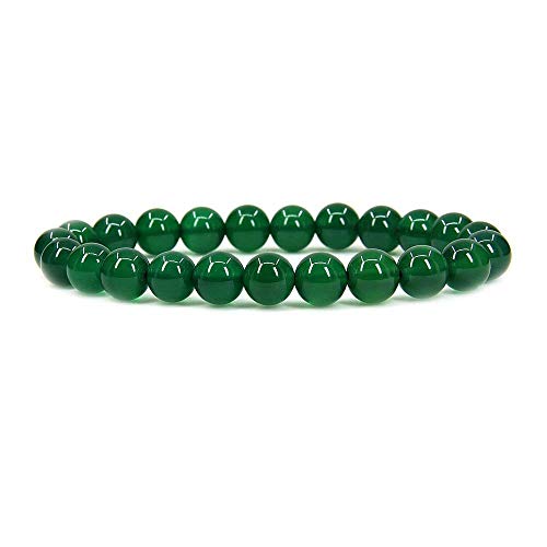 Angelstones Handmade Natural Healing Gemstone 8mm Round Beads Stretch Crystal Bracelet 7 Inch Unisex - color: Green Agate