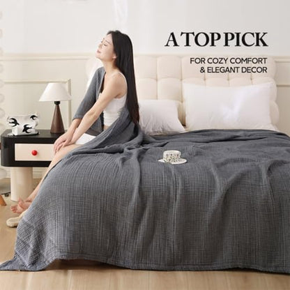 Boho Throw Blanket, 100% Cotton Ultra Soft Luxury Throw Rustic Quilt, Muslin Breathable Soft Bed Throw ，All Throw for Sofa Couch Chair 60×80 Inch (Grey Cotton Blanket 80x90 Inch, 80x90 Inch) - color: Grey, size: 80x90 Inch