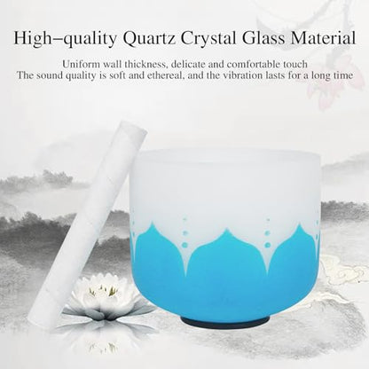 Singing Bowl, 8 Inch Frosted Quartz Crystal Sound Bowl Crystal Singing Bowls with sheepskin percussion stick for Meditation and Stress Relief (Blue) - color: Blue