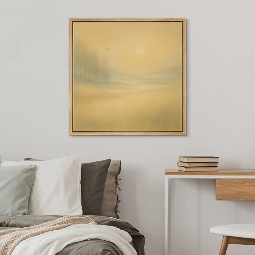 SIGNWIN Framed Canvas Print Wall Art Golden Field with Bird Soft Glow Landscape Illustrations Fine Art Farmhouse/Country for Living Room, Bedroom, Office - 16"x16" Natural - color: Bs18-2507-sar03, size: 16L" x 16W"