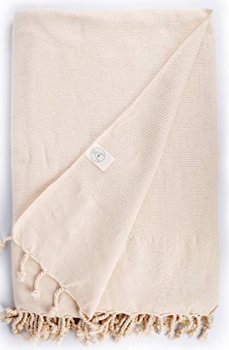 Bersuse 100% Cotton Ventura XL Throw Blanket for Couch - 100% Cotton - 60x90 Inches, Ivory - color: Ivory