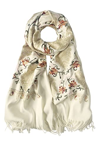 Urban CoCo Women's Embroidered Tassel Long Shawl Oversize Scarf Wraps for Women - color: #3-white