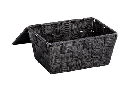 WENKO Storage Adria Black with lid-Bathroom Basket, Polypropylene, 19 x 10 x 14 cm - color: Black