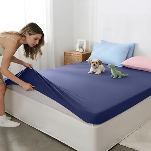 ZonLi Cooling Fitted Sheet for Tatami - 40"x80" Twin Size, Tatami Mattress Cover, Crisp Breathable Fitted Sheet with Non-Slip Bands (Navy Blue) - color: Navy Bule, size: Twin