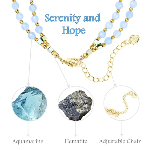 Farfume Beaded Bracelets for Women, Chakra Crystal 4mm Beads Gemstone Natural Stone Bead Spiritual Jewelry Gifts for Women - color: Azure Blue Aquamarine-Hope
