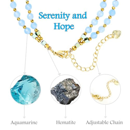 Farfume Beaded Bracelets for Women, Chakra Crystal 4mm Beads Gemstone Natural Stone Bead Spiritual Jewelry Gifts for Women - color: Azure Blue Aquamarine-Hope