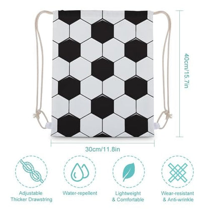 Soccer Ball White And Black Portable Canvas Drawstring Backpack with Drawstring Pockets 30x40cm - color: Soccer Ball White and Black, size: 30x40cm