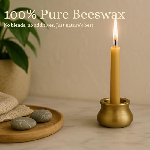 Australian Made 20 Minute Pure Beeswax Mini Meditation Candles, Non Toxic Beeswax Meditation Candle Set with Brass Holder for Intention Setting, Stress Relief, and Daily Meditaiton Mindful Moments - size: Set with Holder (15pcs)