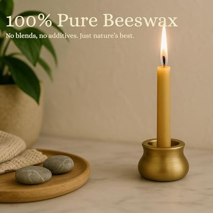 Australian Made 20 Minute Pure Beeswax Mini Meditation Candles, Non Toxic Beeswax Meditation Candle Set with Brass Holder for Intention Setting, Stress Relief, and Daily Meditaiton Mindful Moments - size: Set with Holder (15pcs)