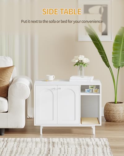 Hzuaneri Cat Litter Box Enclosure,Hidden Litter Box Furniture with Storage, Large Wooden Cabinet with Sisal Mat, Modern Cat Washroom for Living Room, Bedroom, Entryway, White CB01513W - color: White