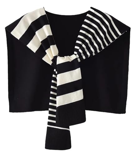 Knitted Stripe Shawl Wraps for Women Designer Cardigan Vintage Scarf for Women Knotted Shoulder Tops Cape Travel Scarves 2026 - color: Black