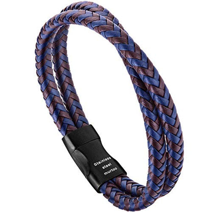 murtoo Mens Bracelet Leather Braided, Brown and Black Leather Bracelet for Men - color: Blue-brown, size: 8.46"