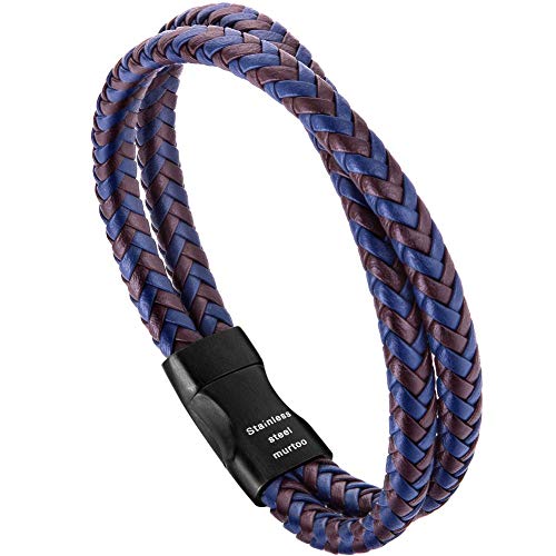 murtoo Mens Bracelet Leather Braided, Brown and Black Leather Bracelet for Men - color: Blue-brown, size: 8.46"